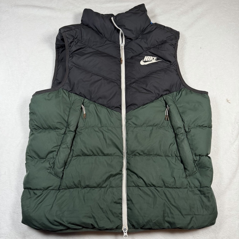 Nike Sportswear Puffer Vest Men's Large Green Black Full Zip Colorblock READ